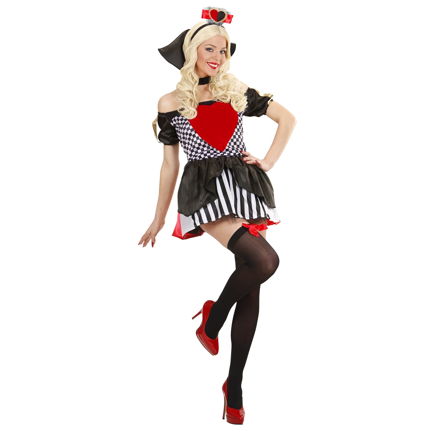 "KÖNIGIN DER HERZEN" (Kleid, Stehkragen mit Kette, Kopfbedeckung) – Detailansicht