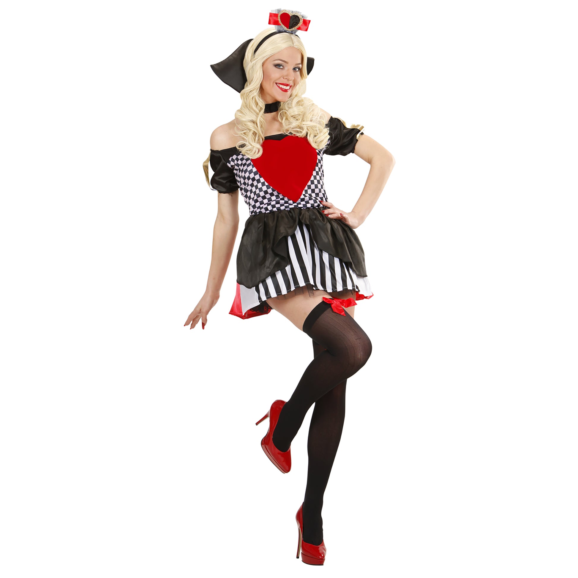 "KÖNIGIN DER HERZEN" (Kleid, Stehkragen mit Kette, Kopfbedeckung) – Detailansicht