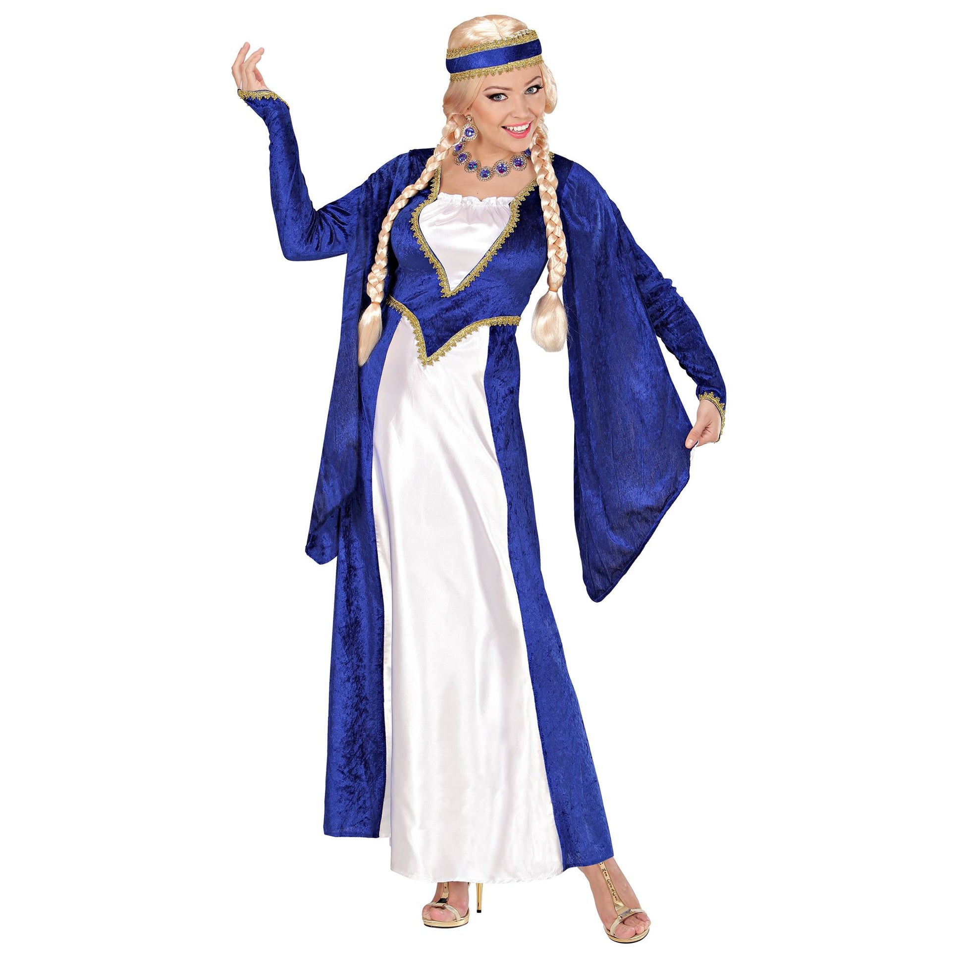 "KÖNIGIN DER RENAISSANCE" - Samt - blau (Kleid, Kopfbedeckung) – Vorderansicht
