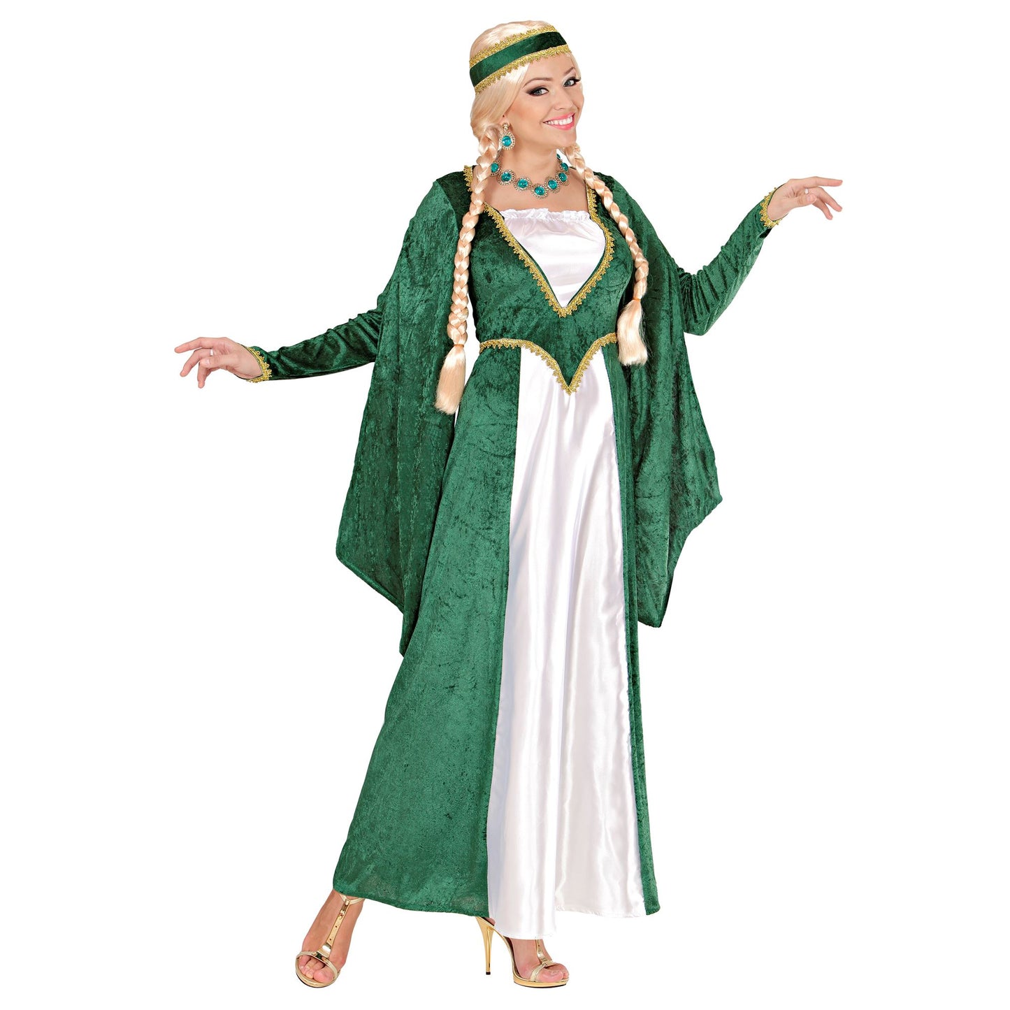 "KÖNIGIN DER RENAISSANCE" - Samt - grün (Kleid, Kopfbedeckung) – Vorderansicht