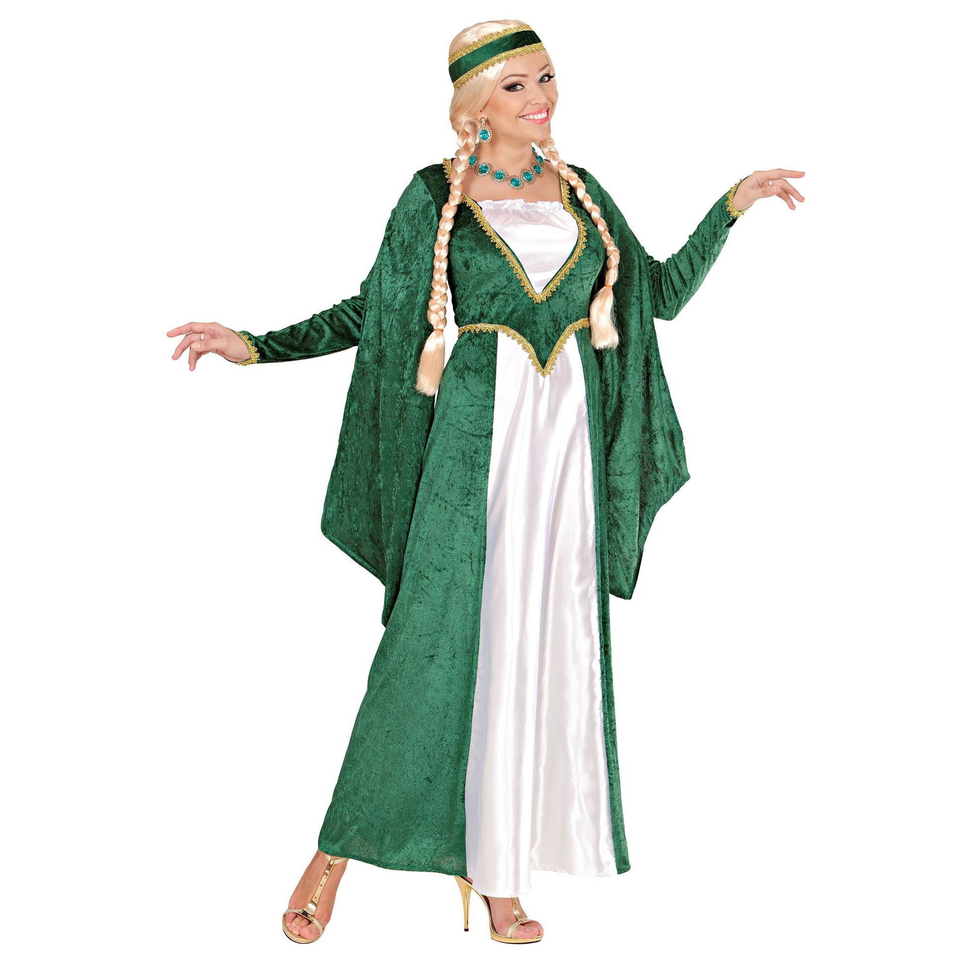 "KÖNIGIN DER RENAISSANCE" - Samt - grün (Kleid, Kopfbedeckung) – Vorderansicht