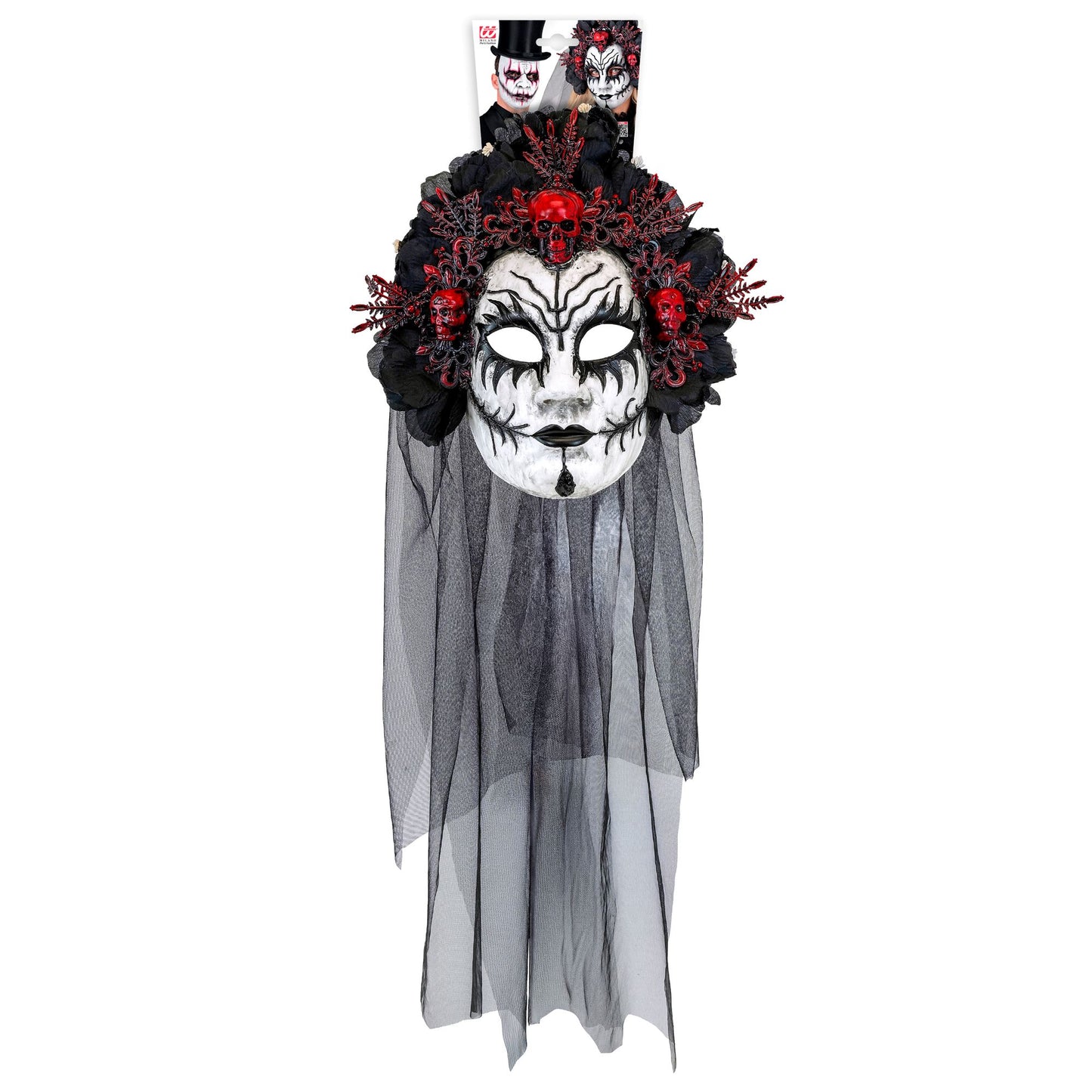 "KÖNIGIN DER TOTEN MASKE MIT SCHWARZEN ROSEN & SCHLEIER" – Ansicht 3
