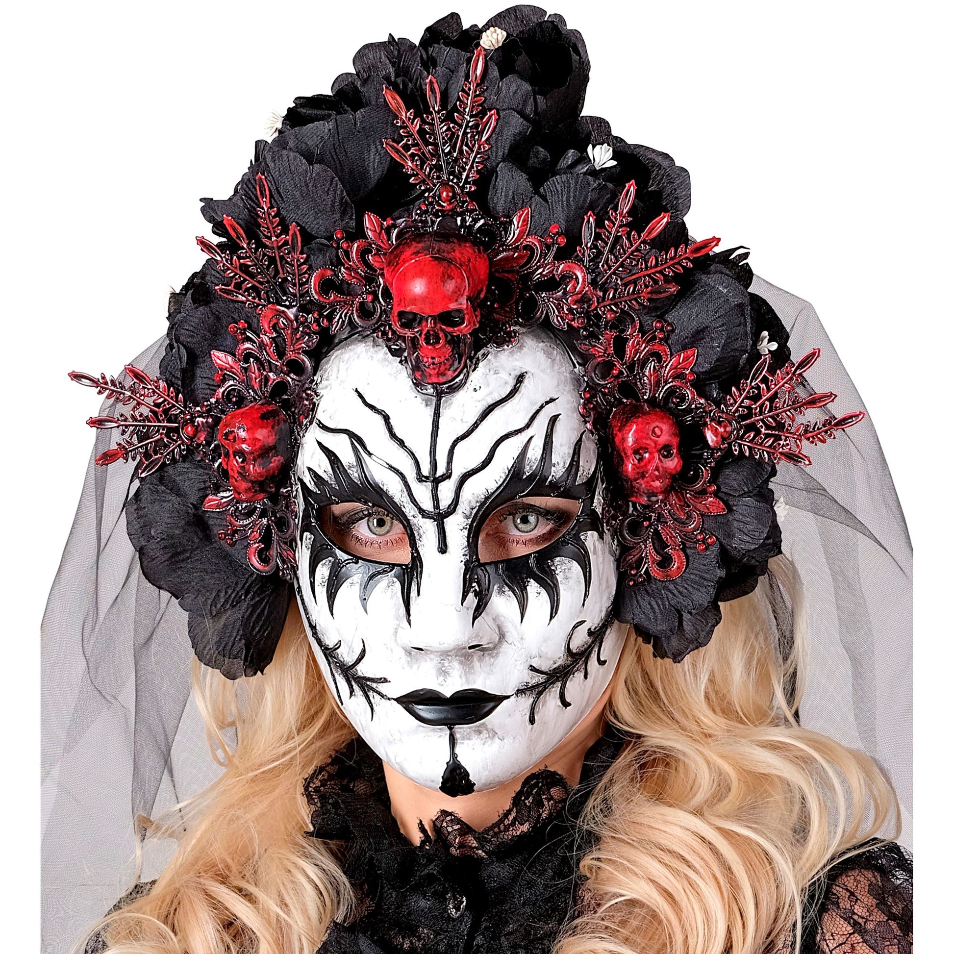 "KÖNIGIN DER TOTEN MASKE MIT SCHWARZEN ROSEN & SCHLEIER" – Ansicht 4