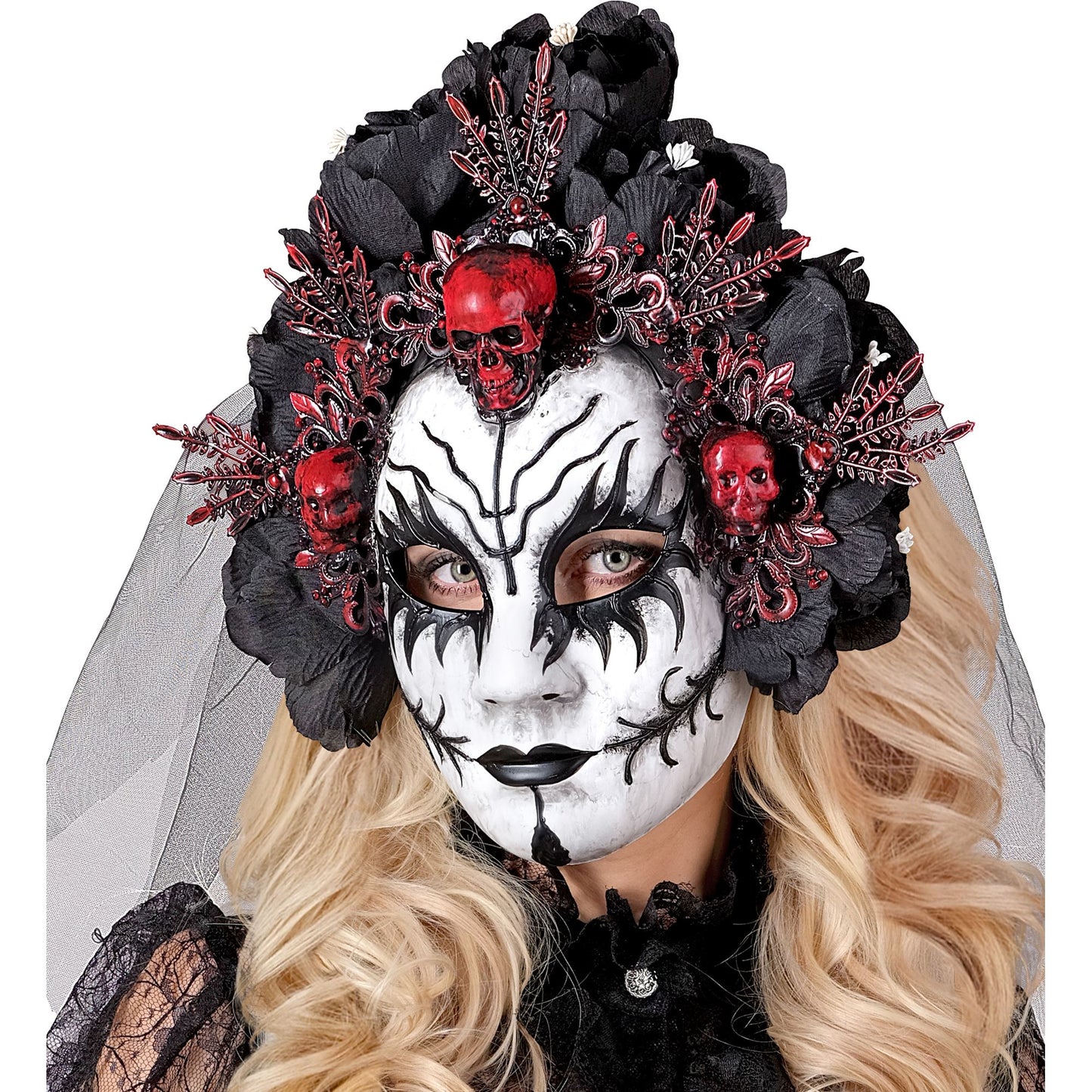 "KÖNIGIN DER TOTEN MASKE MIT SCHWARZEN ROSEN & SCHLEIER" – Ansicht 5