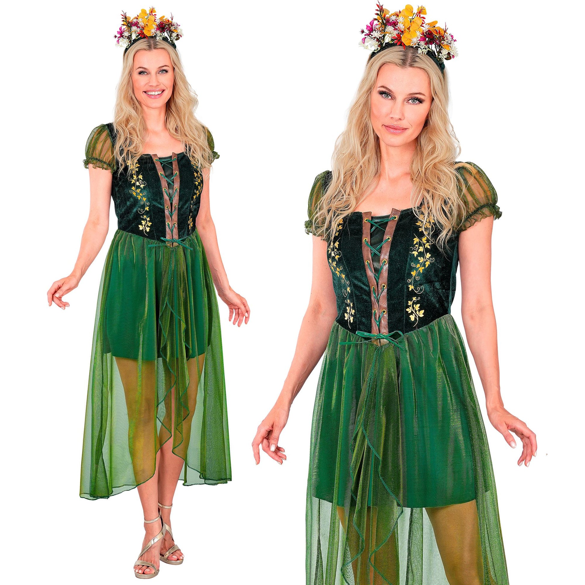"KÖNIGIN DER WÄLDER" (Kleid, Haarreif) – Vorderansicht