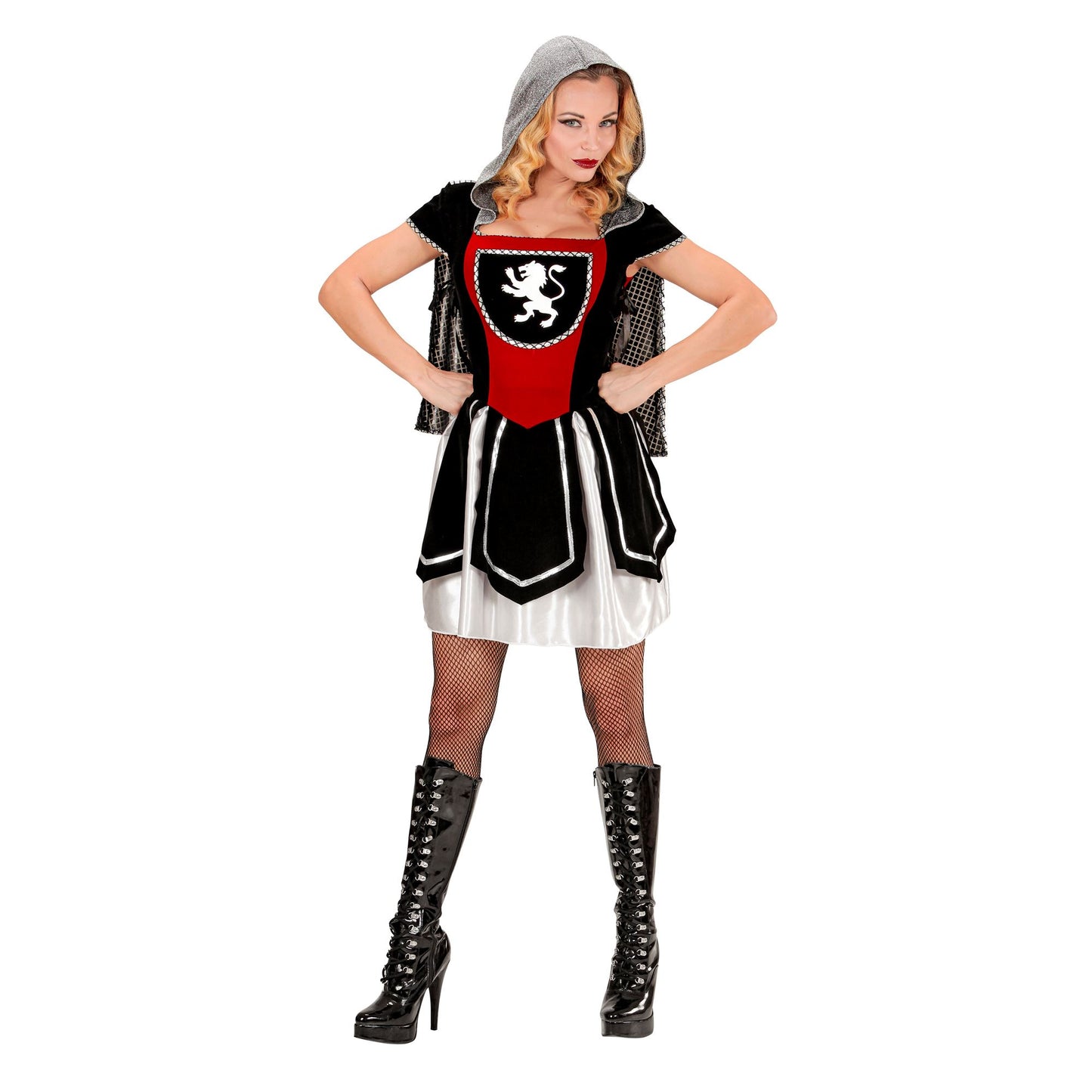 "KÖNIGSRITTERIN" (Kleid mit Kapuzenumhang) – Vorderansicht