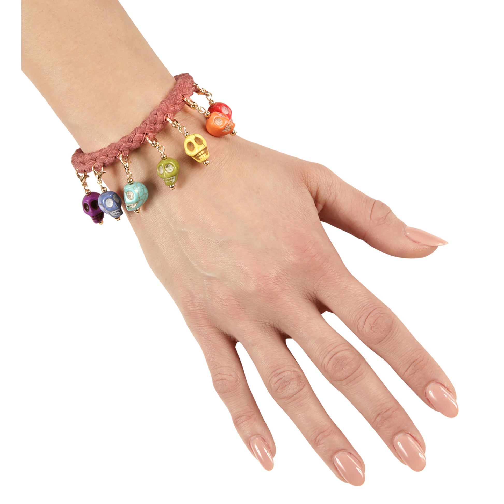 "KORDELARMBAND MIT 7 FARBIGEN SCHÄDEL" – Detailansicht