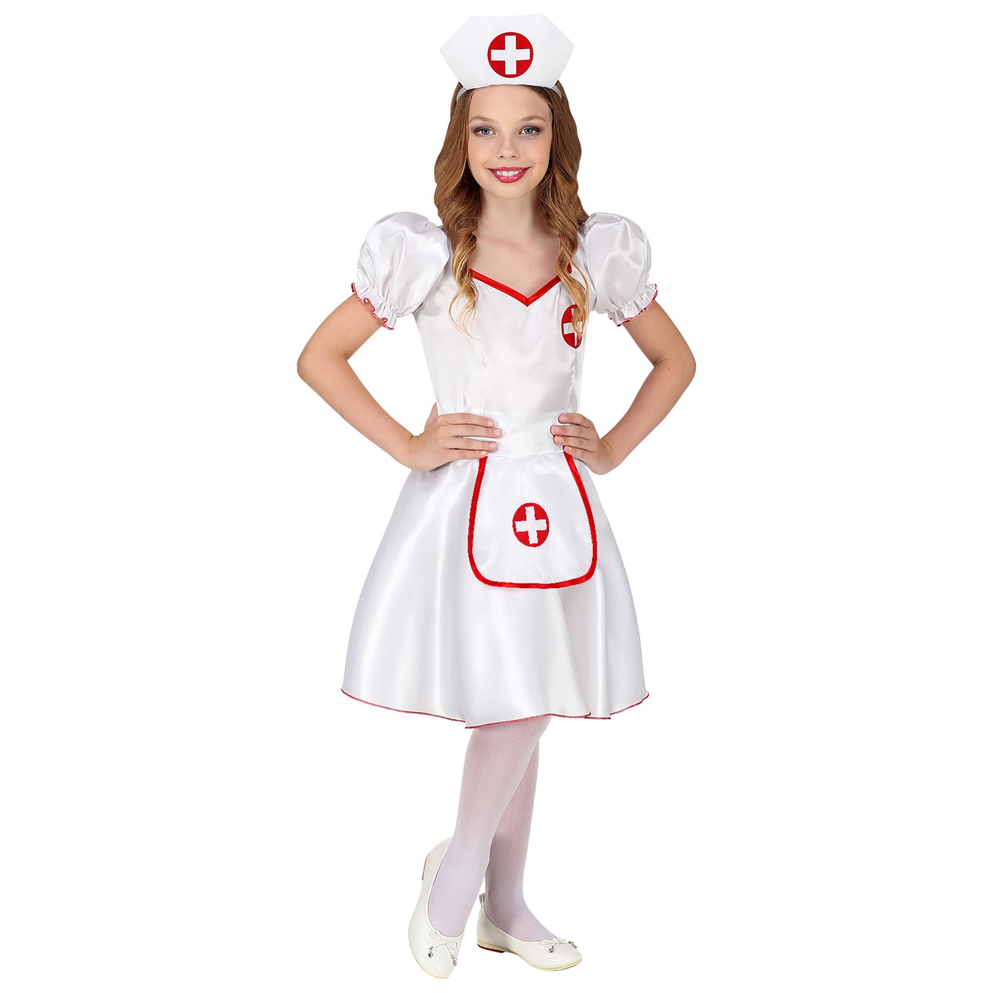 "KRANKENSCHWESTER" (Kleid, Haube auf Haarreif) – Vorderansicht