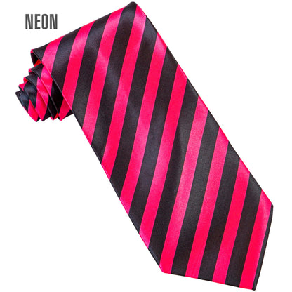 "KRAWATTE SCHWARZ & NEON PINK GESTREIFT" aus Satin – Vorderansicht