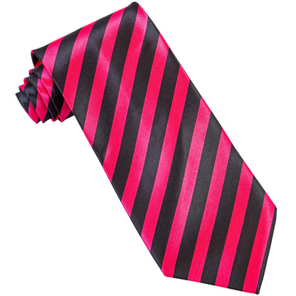 "KRAWATTE SCHWARZ & NEON PINK GESTREIFT" aus Satin – Detailansicht