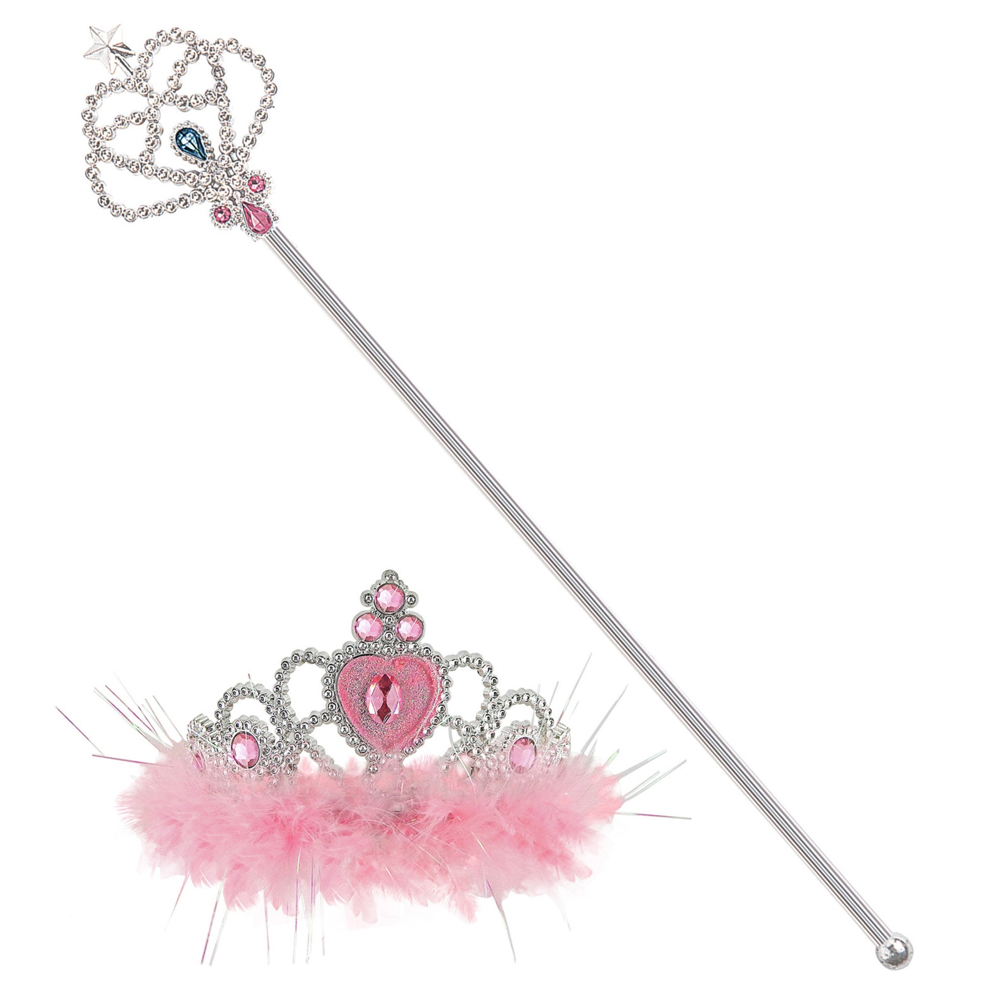 "KRONE UND ZAUBERSTAB MIT MARABOU" rosa – Vorderansicht