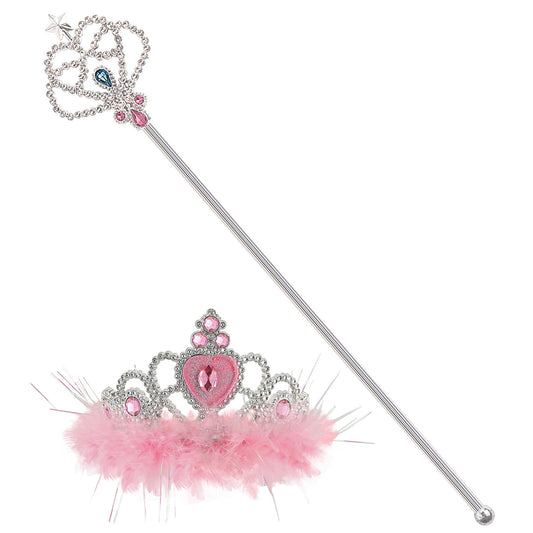 "KRONE UND ZAUBERSTAB MIT MARABOU" rosa – Vorderansicht