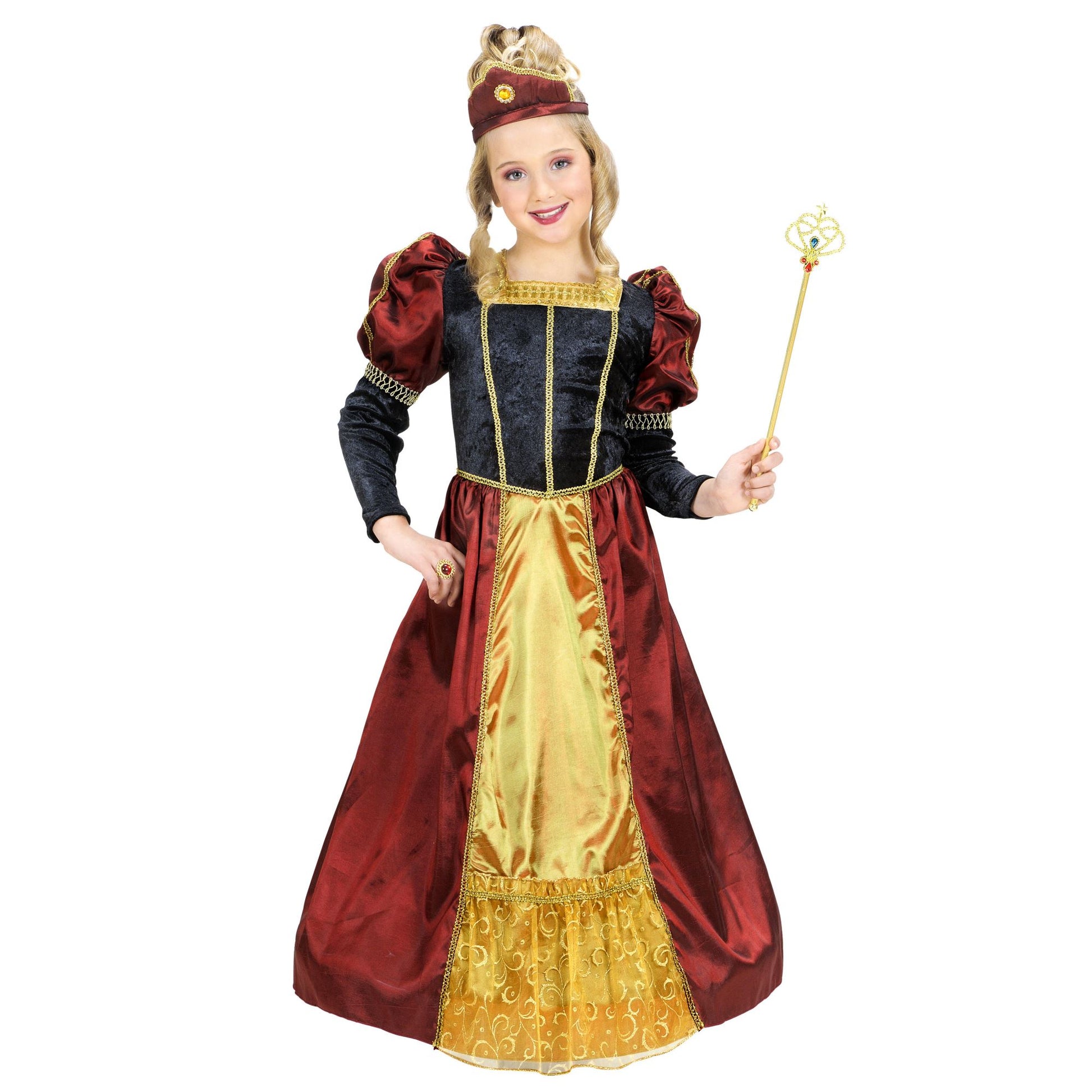 "KRONPRINZESSIN" (Kleid mit Reifrock, Kopfbedeckung) – Vorderansicht