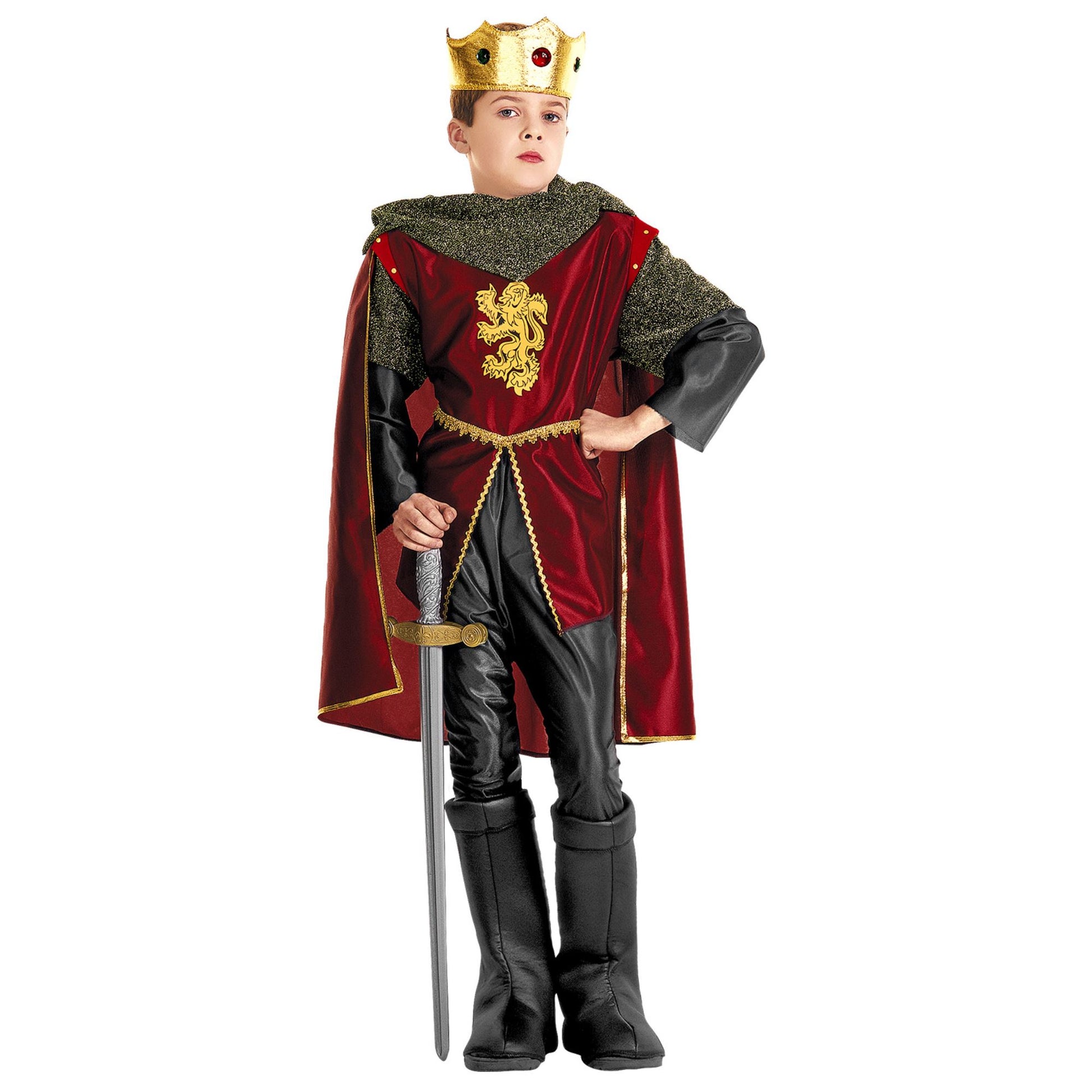 "KRONRITTER" (Coat, Hose, Überstiefel, Umhang, Krone mit Juwelen) – Vorderansicht