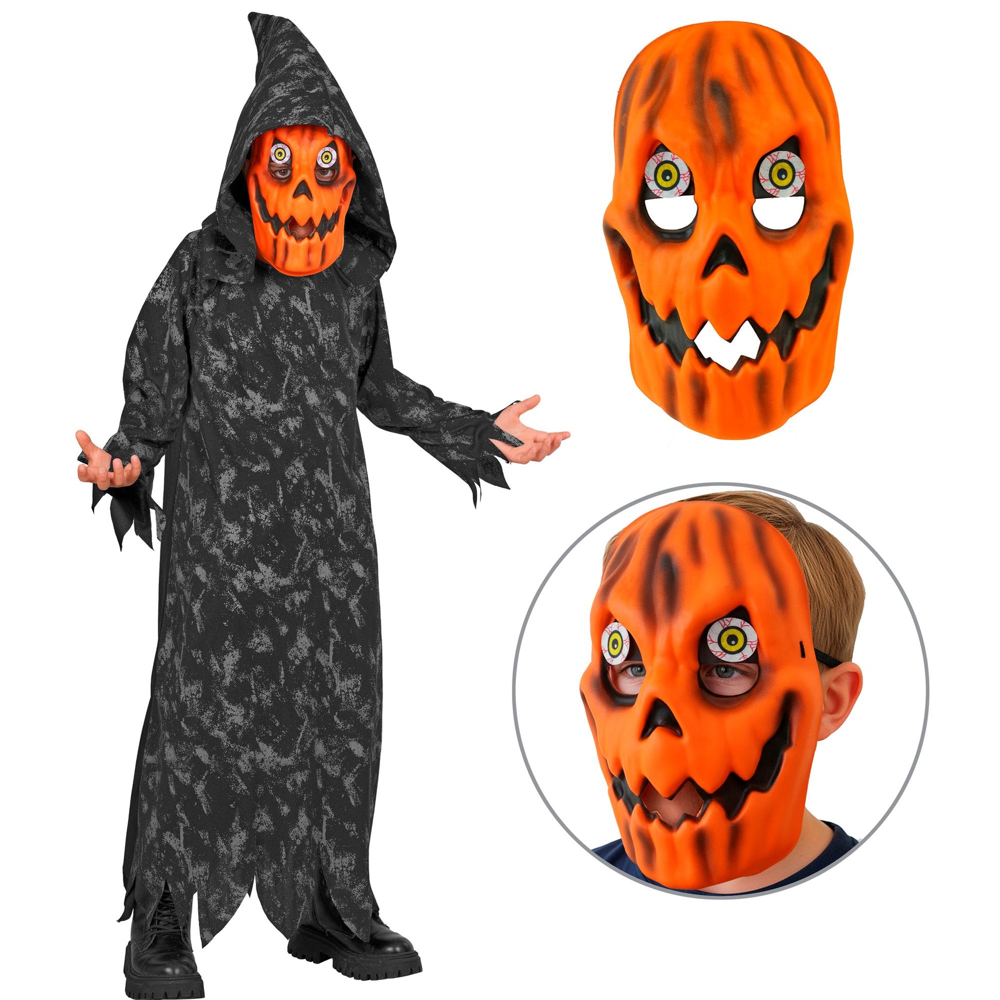 "KÜRBIS SENSEMANN" (Robe mit Kapuze, Maske) – Detailansicht