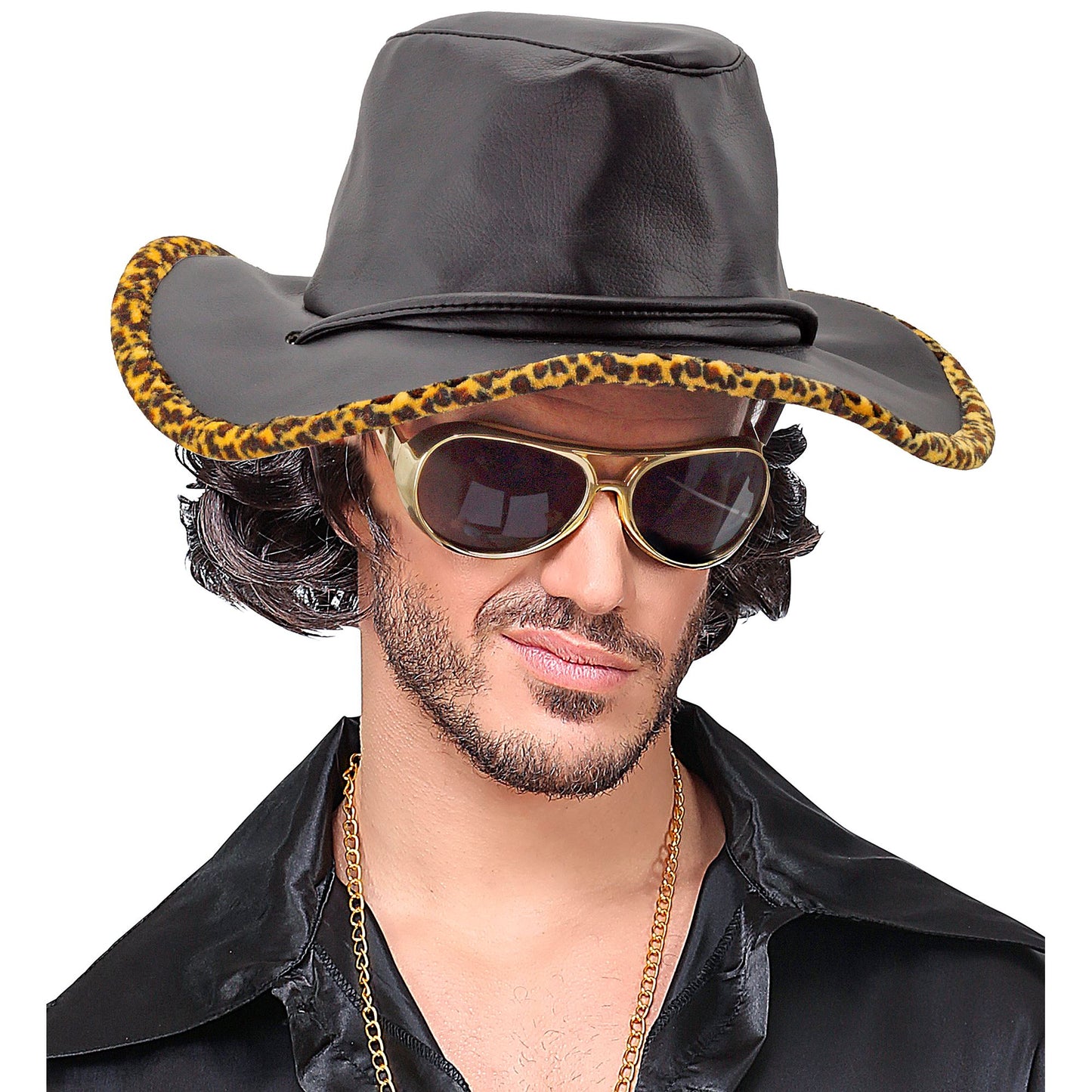 "KUNSTLEDER COWBOY HUT MIT LEOPARDENVERZIERUNG" – Detailansicht