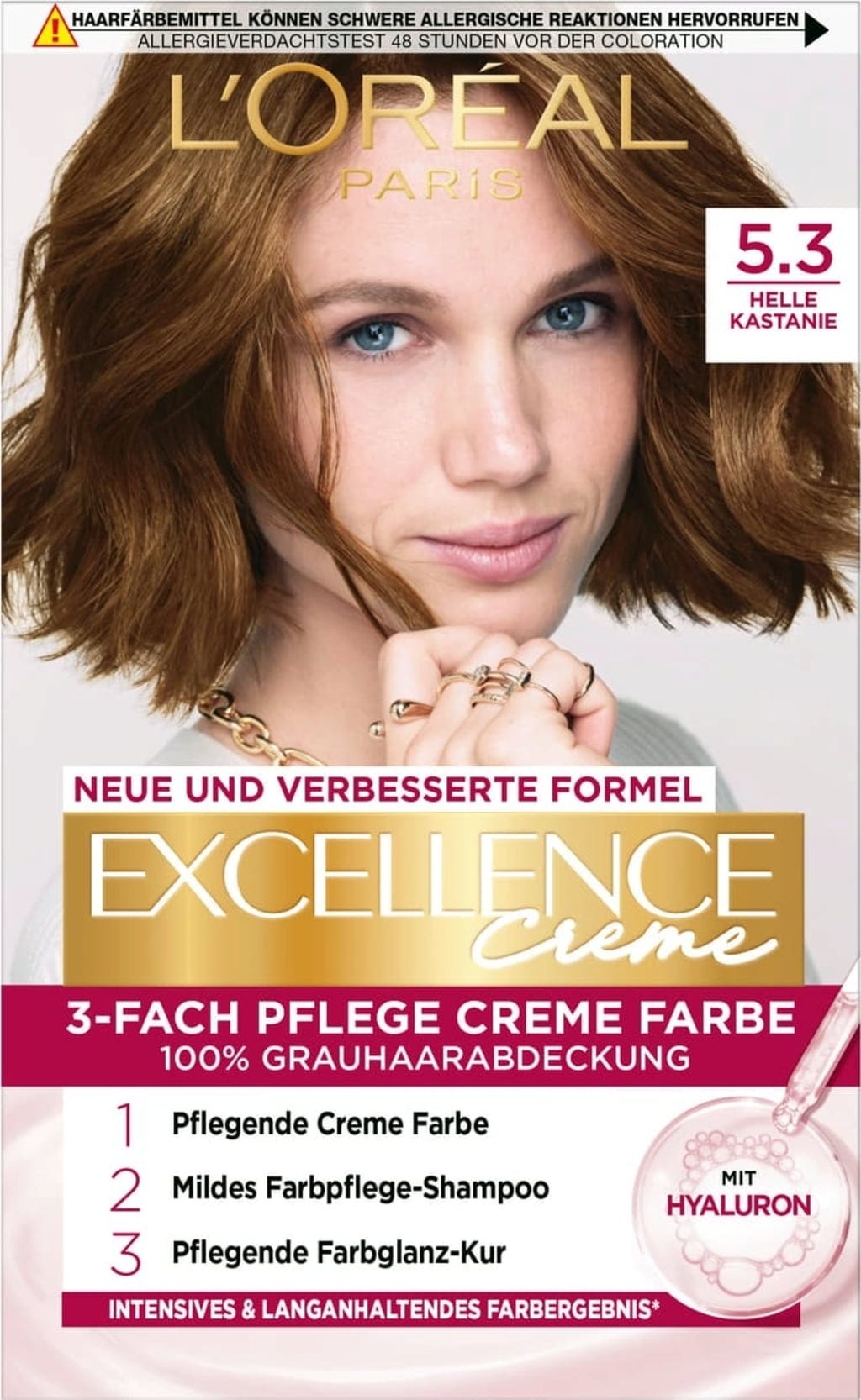 L'Oreal Paris, Excellence Crème, Permanente Haarfarbe, 5.3 Light Chestnut, 200 g *Tester