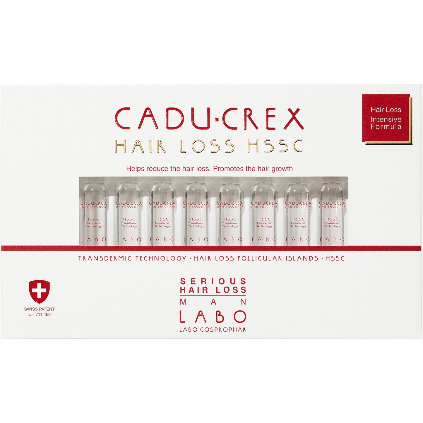 Labo Suisse Labo, Cadu-Crex Severe Stage, Gegen Haarausfall, Ampullen Behandlungsserum, Für die Kopfhaut, Für Männer, 40 stk,