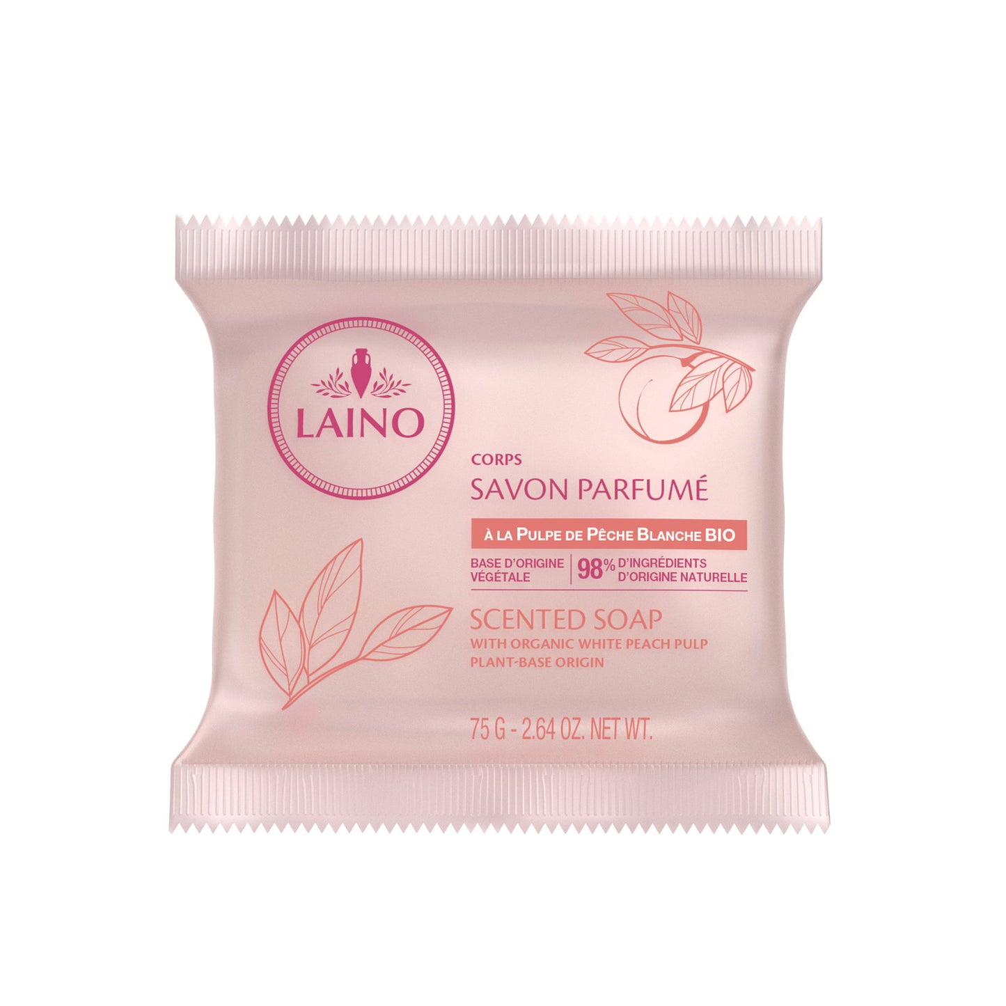 Laino, Laino, Weiße Pfirsichpulpe, Reinigung, Seifenstück, 75 g