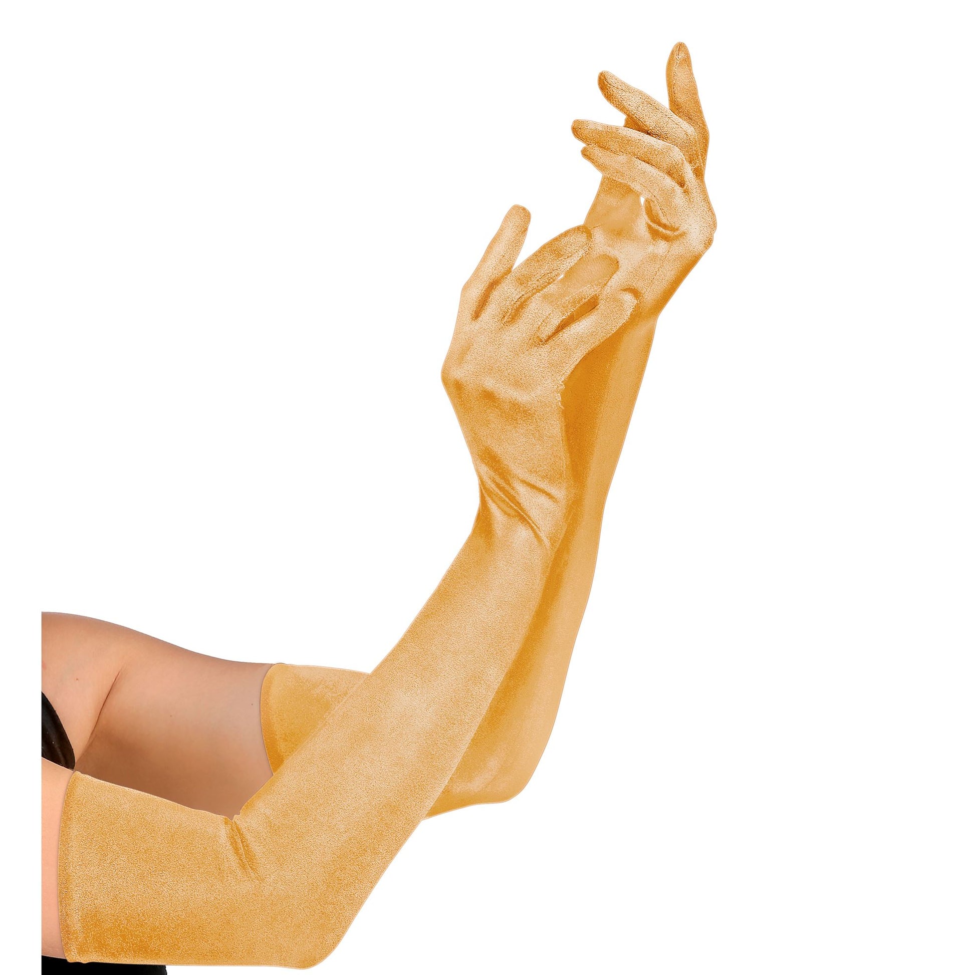 "LANGE HANDSCHUHE IN STRETCH-SATIN GOLD" 60 cm – Vorderansicht