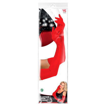 "LANGE HANDSCHUHE IN STRETCH-SATIN ROT" 60 cm – Detailansicht