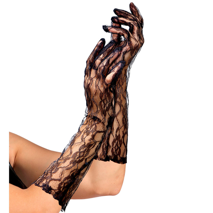 "LANGE SCHWARZE HANDSCHUHE AUS SPITZE - 40 cm" – Vorderansicht