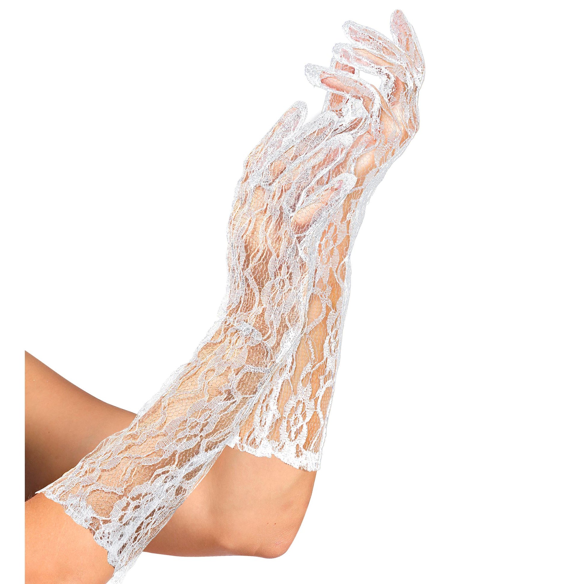 "LANGE WEIßE HANDSCHUHE AUS SPITZE" 40 cm – Vorderansicht
