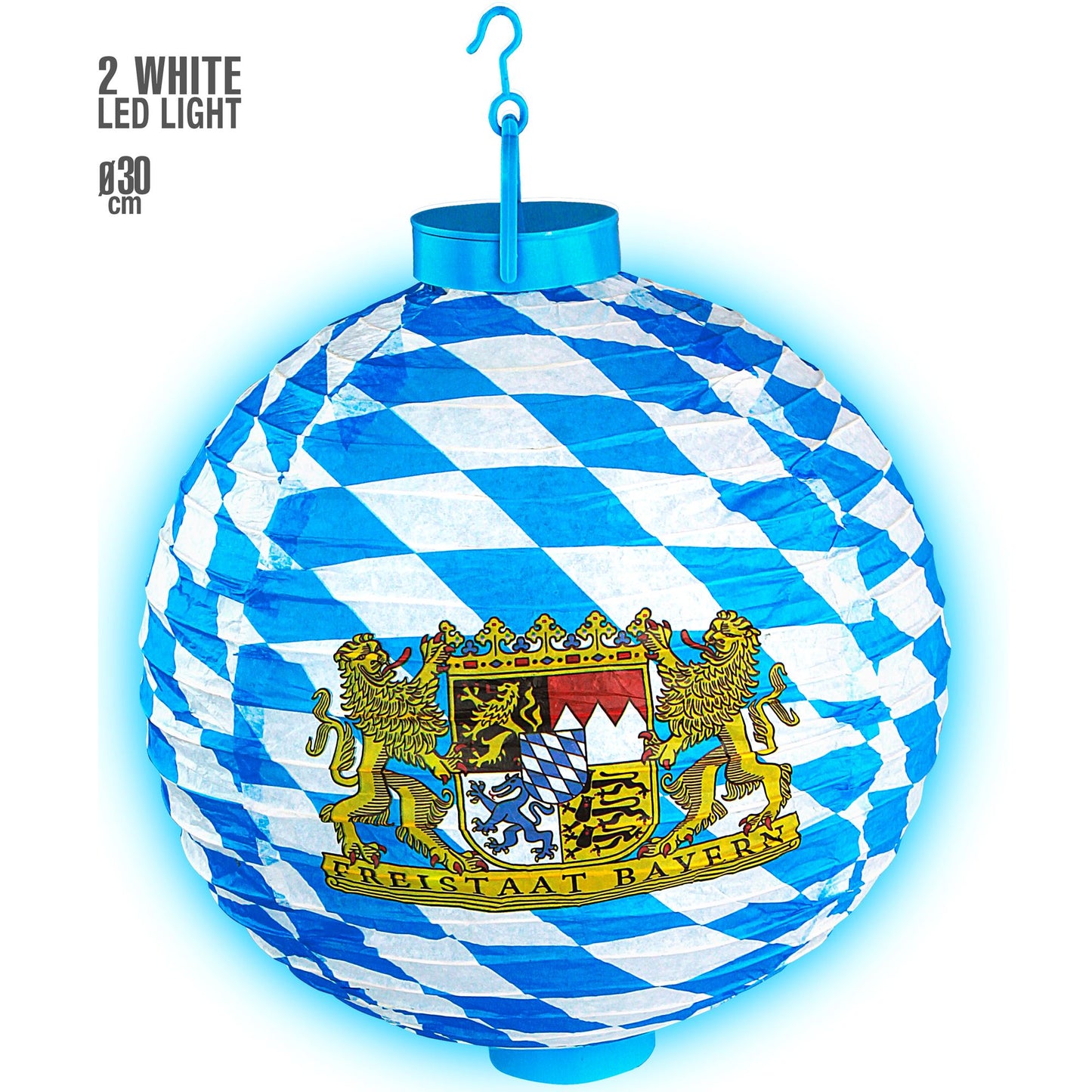 "LED LAMPION BAYERN MIT 2 WEISSEN LED LICHTERN" 30 cm – Vorderansicht