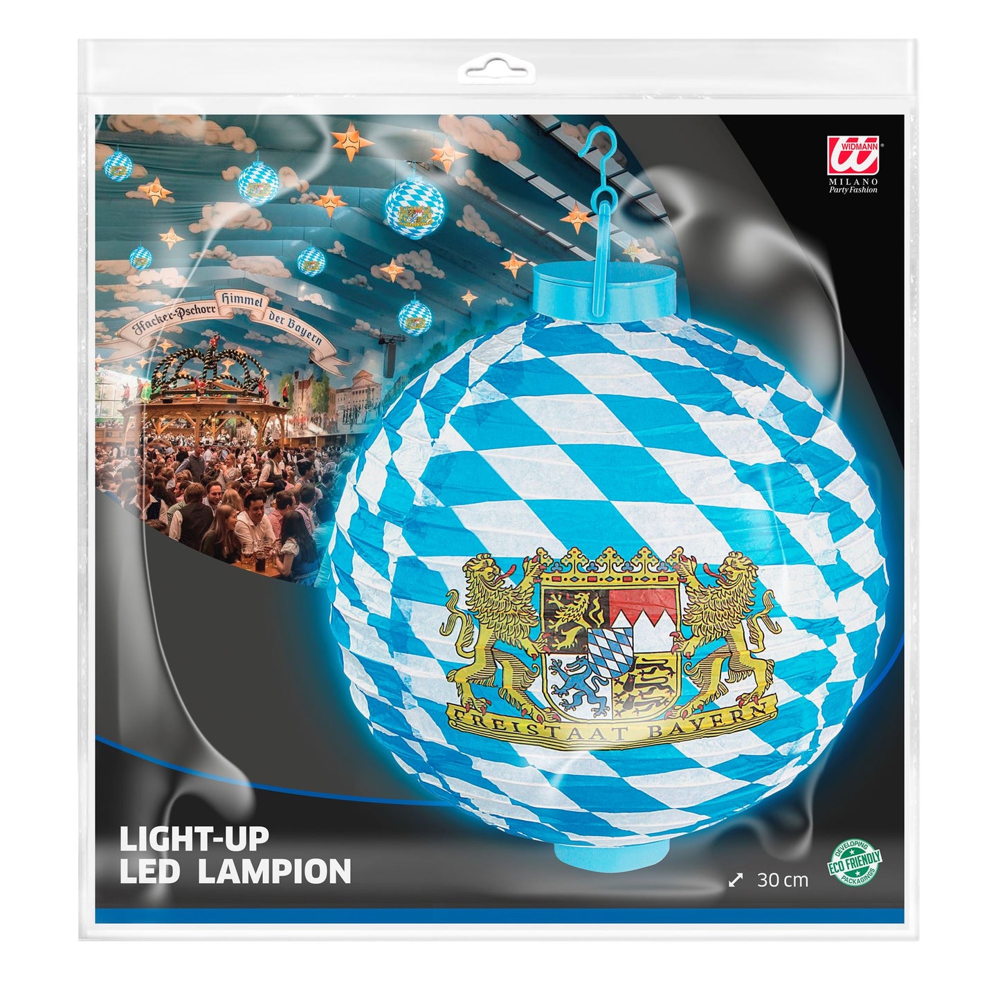 "LED LAMPION BAYERN MIT 2 WEISSEN LED LICHTERN" 30 cm – Detailansicht