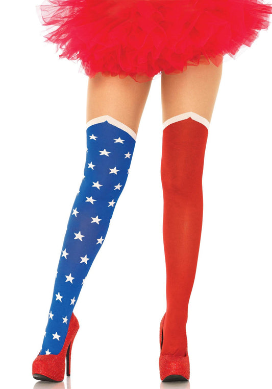 Leg Avenue Powergirl America Stars and Stripes Strumpfhose – Rot & Blau - Fasnacht24.ch