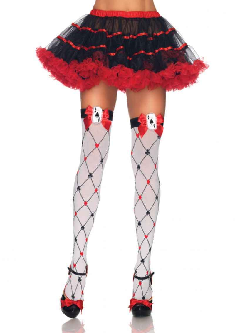 Leg Avenue Opaque Stay-Up Strümpfe – Schwarz Mit Rotem Satin-Schleifen - Fasnacht24.ch