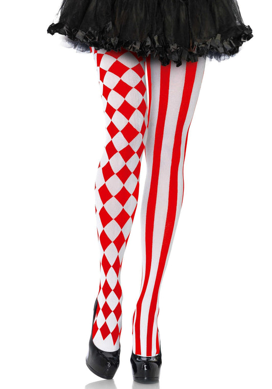 Leg Avenue Harlekin Rot-Weiß Gestreifte Damen Strumpfhose – Nylon/Spandex - Fasnacht24.ch