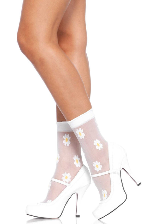 Leg Avenue Hippie Socken – Weiße Baumwoll-Muster mit Blumenmotiv - Fasnacht24.ch