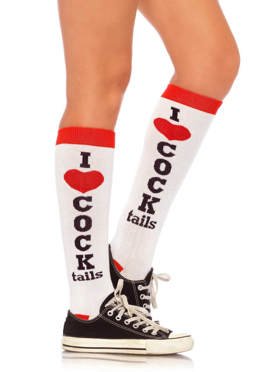 Kniehohe Leg Avenue Socken – Weiß Mit Cocktail-Motiv – Baumwollmischung - Fasnacht24.ch