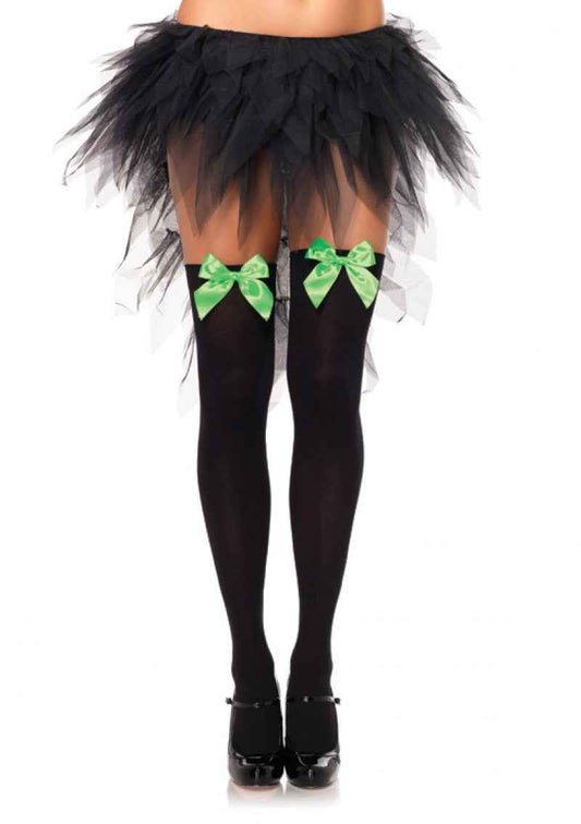 Leg Avenue Opaque Nylon Overknee Strümpfe mit Satin Schleife – Schwarz/Grün - Fasnacht24.ch