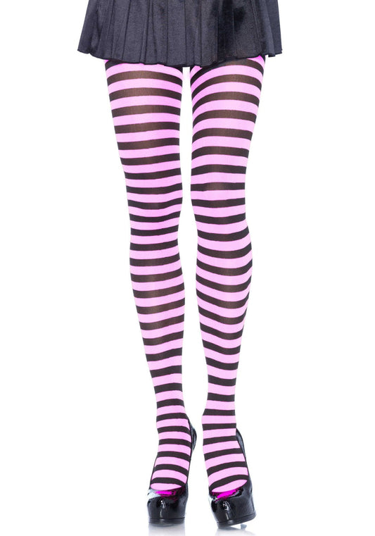 Leg Avenue Opaque Gestreifte Strumpfhose – Schwarz-Pink - Fasnacht24.ch