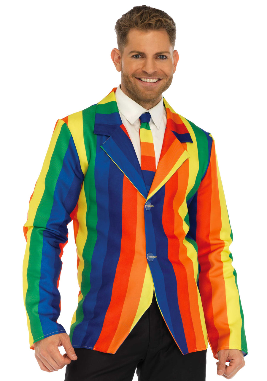 Leg Avenue Herren Regenbogen Gestreifter Anzug Jacke und Krawatte – Produktansicht