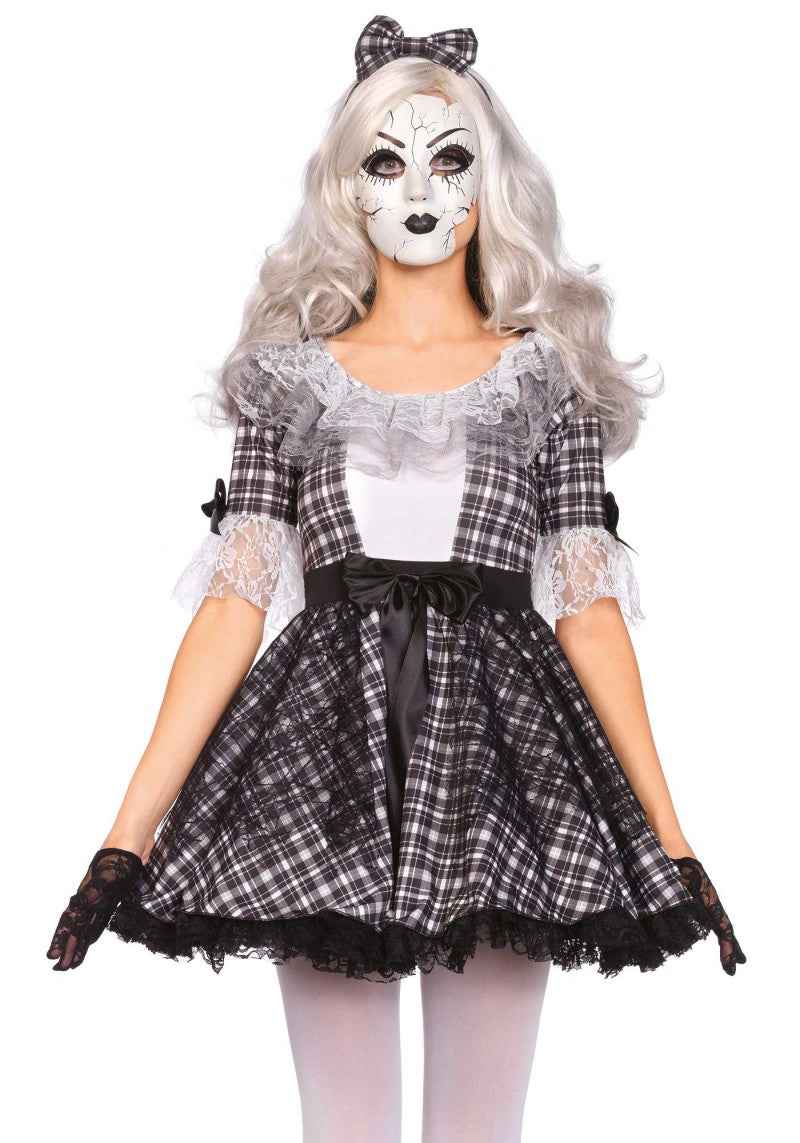 Leg Avenue Gothic Lolita Porzellan-Puppen Damenkostüm Schwarz-Weiss mit Kleid und Maske – Detailansicht