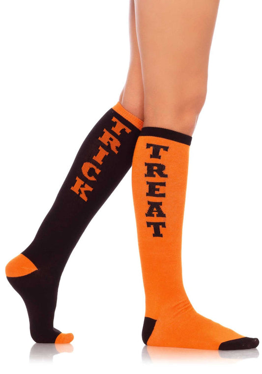 Leg Avenue Halloween Kniestrümpfe – Trick or Treat Schwarz-Orange - Fasnacht24.ch