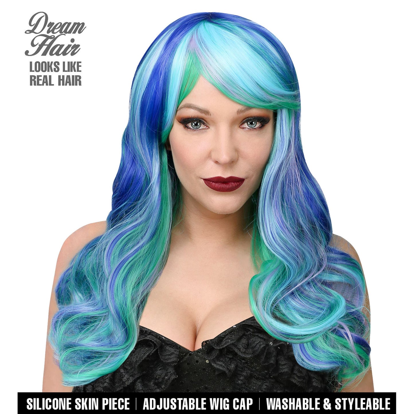 "LEIA DREAM HAIR PERÜCKE" (mit hochwertiger Silikonhaut) in farbiger Box – Vorderansicht