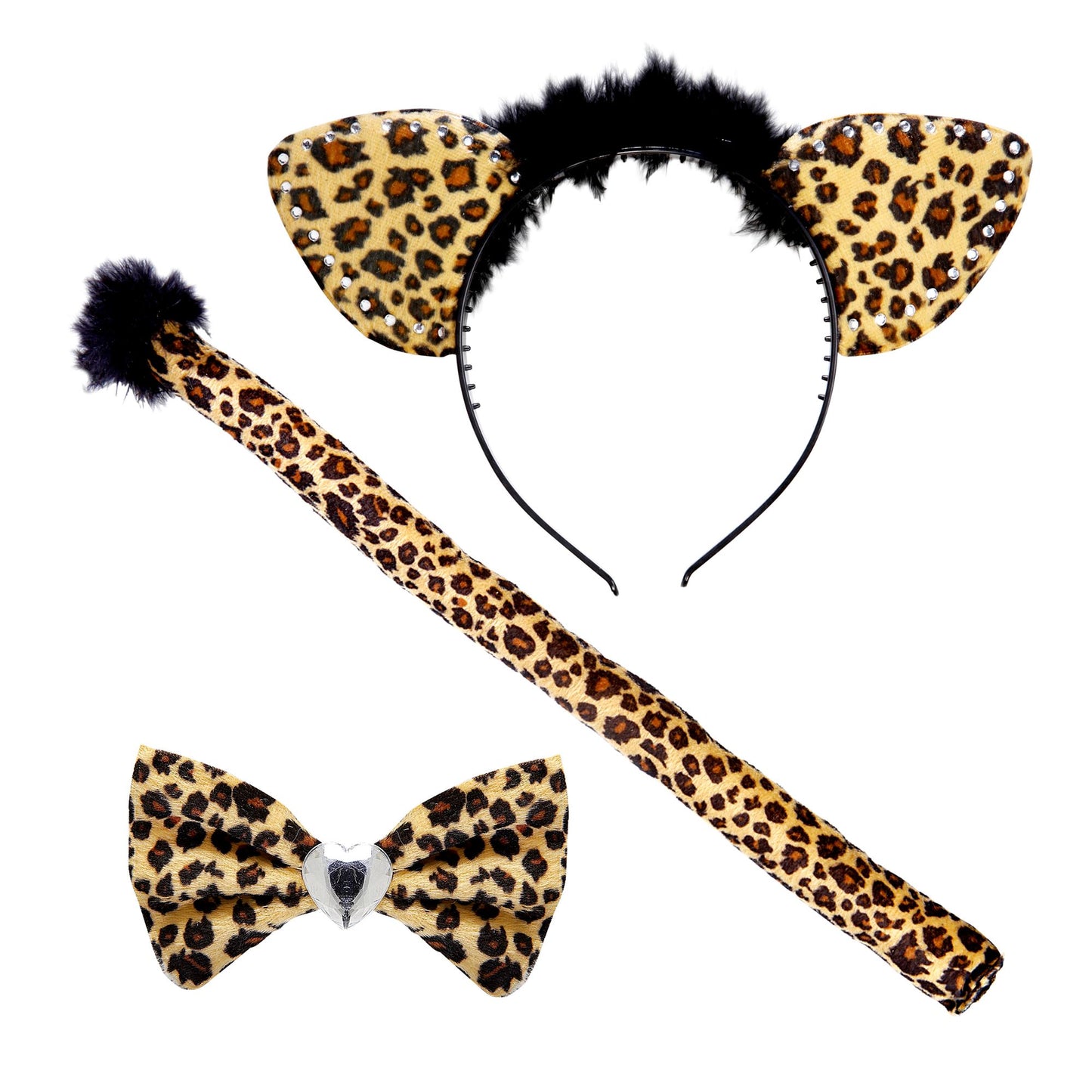 "LEOPARD" Dress-up Set (Ohren, Fliege, Schwanz) – Vorderansicht