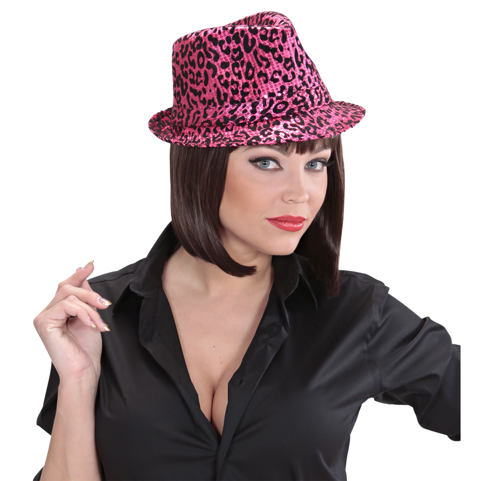 "LEOPARDMUSTER PAILLETTEN FEDORA" in 2 Farben sortiert – Ansicht 4