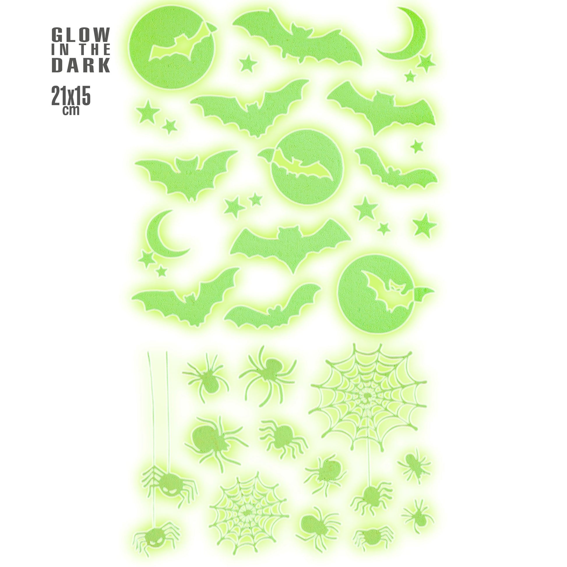 "LEUCHTENDE GLOW IN THE DARK HALLOWEEN DEKO STICKER" 21x15 cm – Vorderansicht