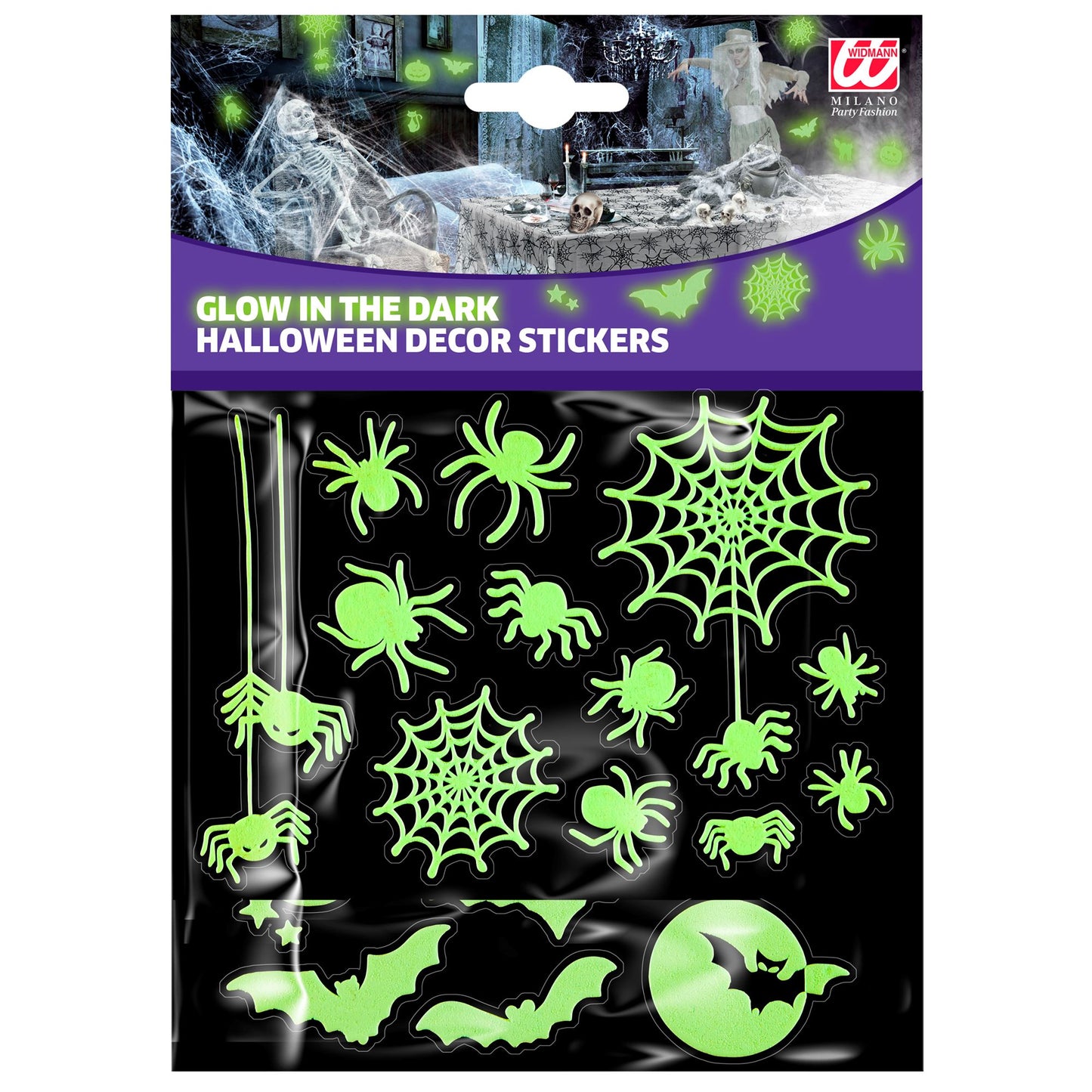 "LEUCHTENDE GLOW IN THE DARK HALLOWEEN DEKO STICKER" 21x15 cm – Detailansicht