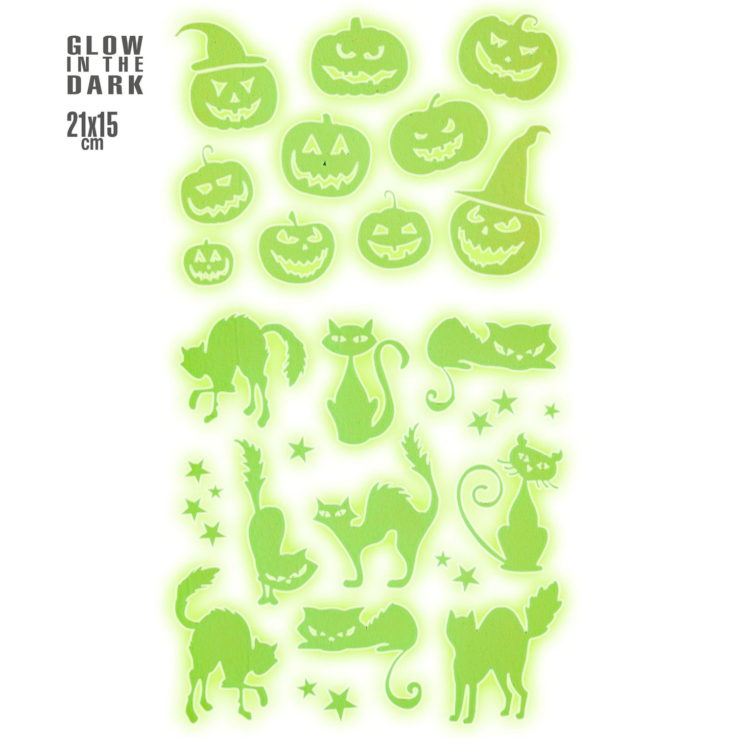 "LEUCHTENDE GLOW IN THE DARK HALLOWEEN DEKO STICKER" 21x15 cm – Vorderansicht