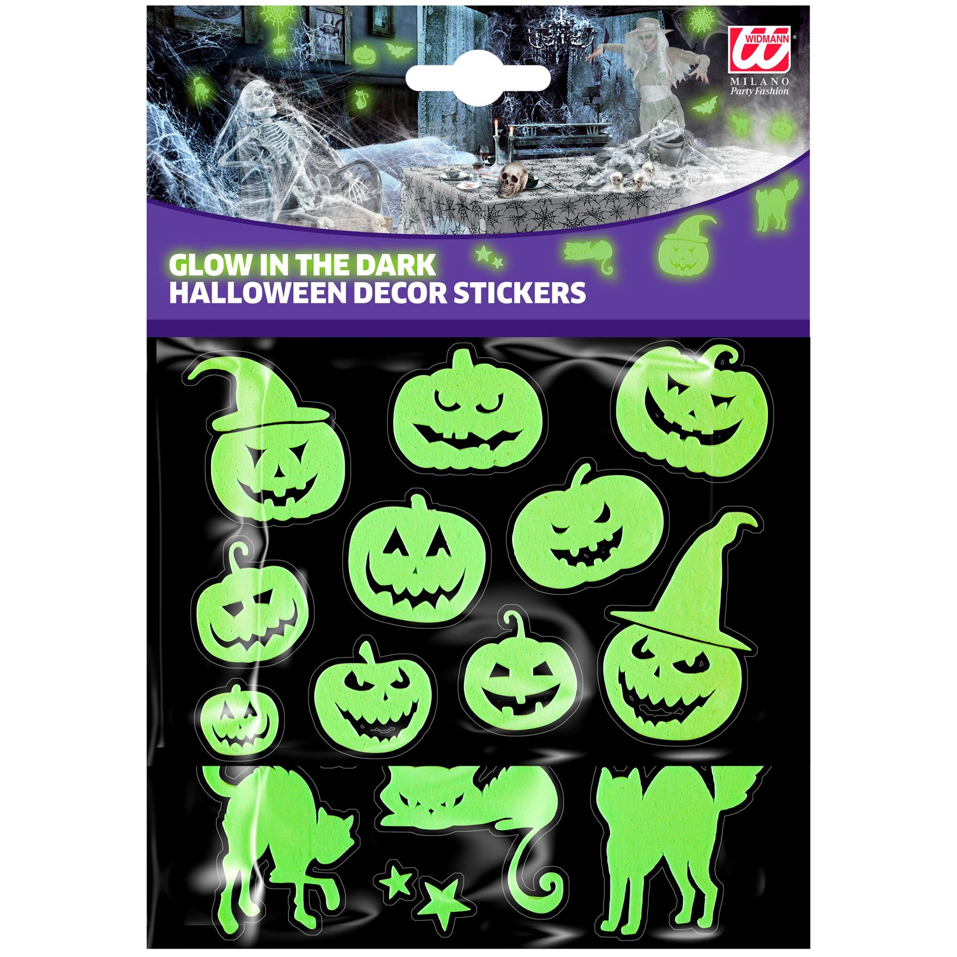 "LEUCHTENDE GLOW IN THE DARK HALLOWEEN DEKO STICKER" 21x15 cm – Detailansicht