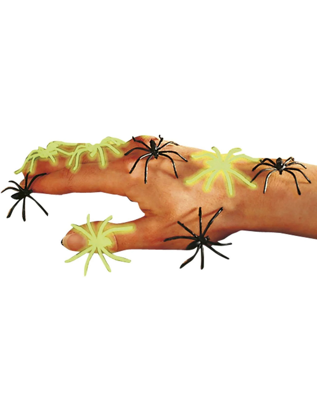 Fasnacht24.ch 24 weisse Glow-in-the-Dark-Spinnen für Halloween-Dekoration, je 5 x 5 cm – Detailansicht