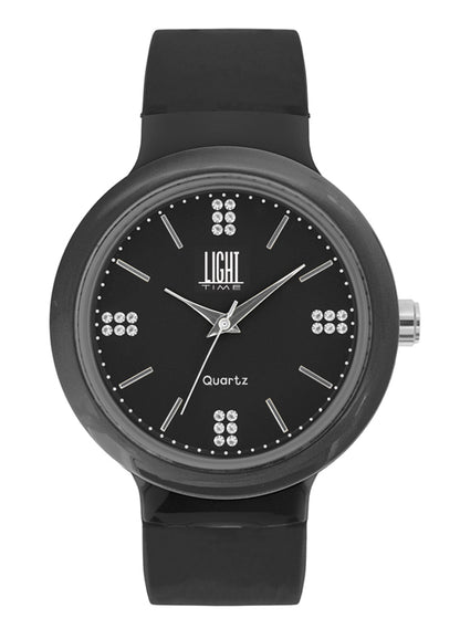 LIGHT TIME Mod. EUROPE Black / Strass L178B Quarzuhr Damen Armbanduhr Schwarz – Produktansicht