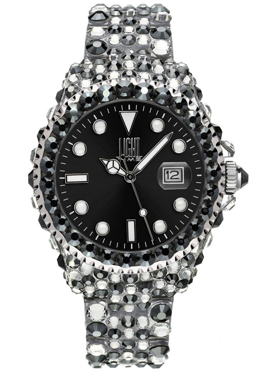 LIGHT TIME Mod. MEDITERRANEO - Full Strass / Black L602C Date Armbanduhr 39 mm Schwarz