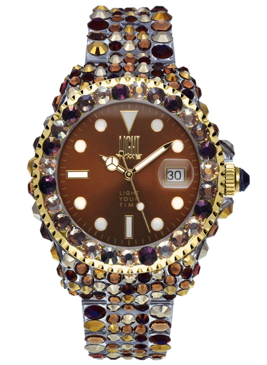 LIGHT TIME Mod. MEDITERRANEO - Full Strass / Brown L602Z Date Armbanduhr 39 mm Braun